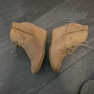 Tan Suede Ankle Boots with Wedge Heel